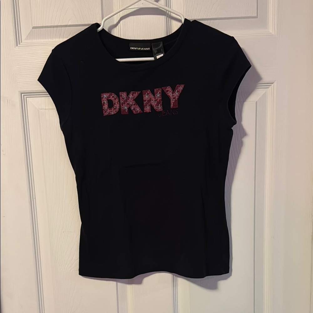 DKNY Black Tee with Pink Graphic